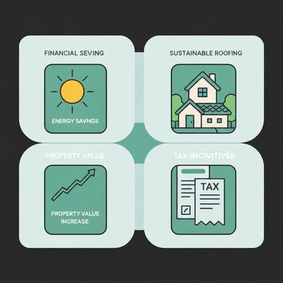 Diagram showing financial and environmental benefits of sustainable roofing