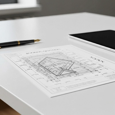 Gros plan sur un devis détaillé pour travaux de toiture, avec un stylo et une tablette en arrière-plan