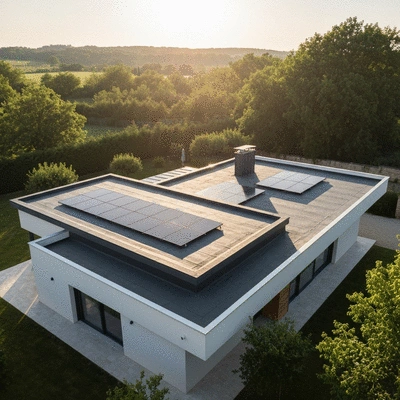 Modern house with a newly installed roof in a sunny, green environment in Charente