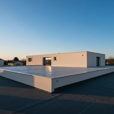 Modern house with a well-maintained roof, showing good insulation and waterproofing, set against a clear sky in Angoulême, no text, no words, no typography, clean image