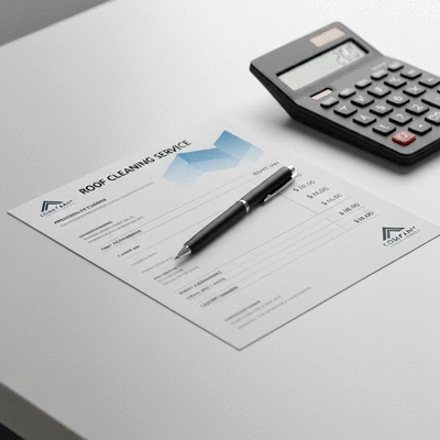 Mockup of a professional roof cleaning service quote or invoice, no text, no words, no typography, clean image