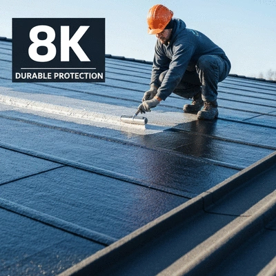 Professionnel appliquant un traitement hydrofuge sur une toiture, illustrant une protection durable