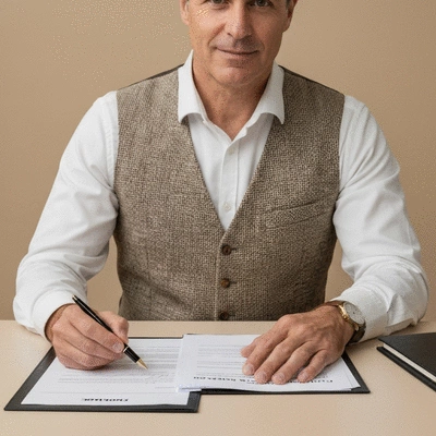 Professionnel inspectant un contrat d'assurance habitation