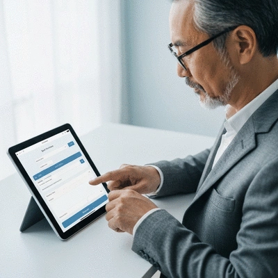 User submitting online form on tablet