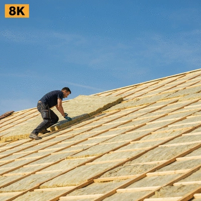 Professional roofer installing insulation on a roof in Charente, demonstrating energy efficiency improvement