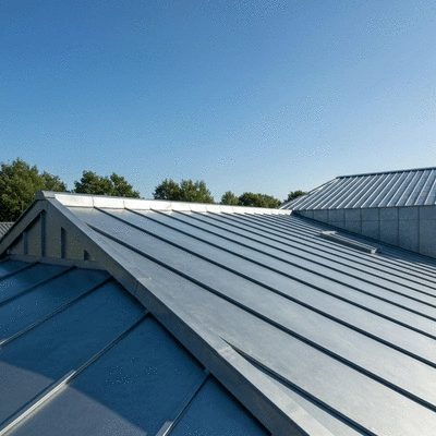 Image d'une toiture moderne en zinc, résistante à l'humidité et au sel marin