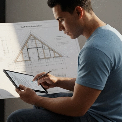 Checklist de préparation des travaux de toiture sur une tablette