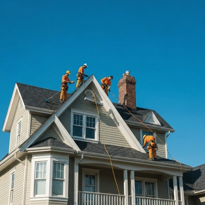 Professional cleaning a roof with specialized equipment