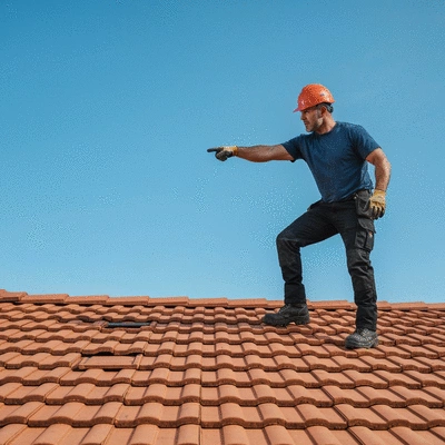 Artisan couvreur inspectant une toiture résidentielle à Angoulême