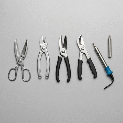 Outils de zinguerie professionnels sur un plan de travail